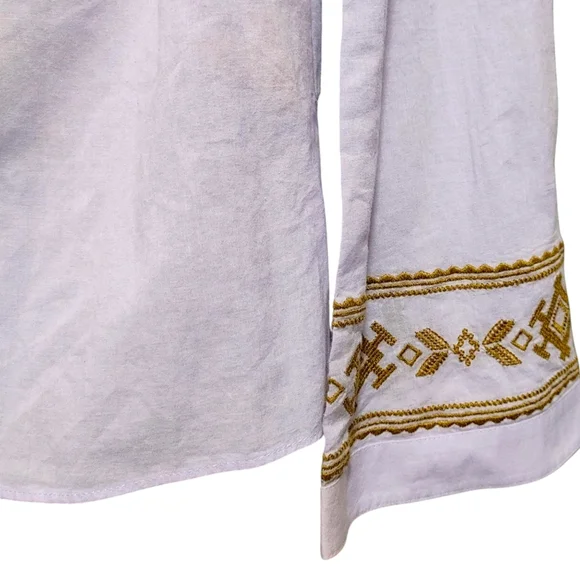 Tory Burch Lilac Purple Embroidered Gold Long Sleeve Cotton Blouse Women Size 4 - Picture 5 of 7